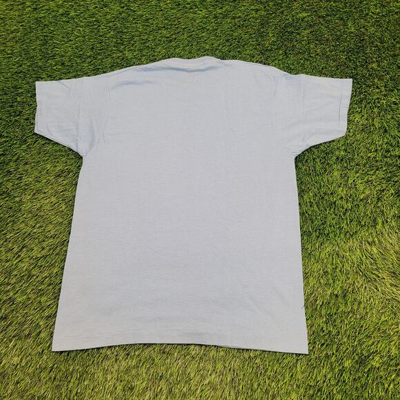 Vintage 80s Class Act Tanning Shirt Medium 20x27 Blue - Picture 2 of 15